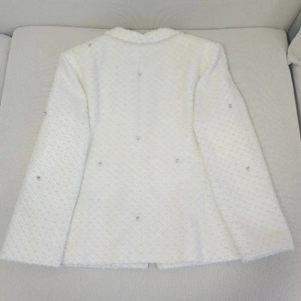Morphine Fashion Pearl Crystal White Bridal Blazer Jacket XL NWT - Picture 4 of 11